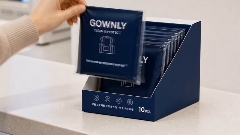 GOWNLY 개별 포장과 디스펜서 박스